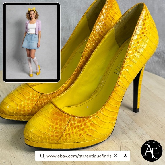 Lauren Ralph Lauren Shoes - Lauren Ralph Lauren Kailee Yellow Snakeskin Embossed Leather Platform Pumps 5.5B